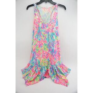 Lilly Pulitzer Racerback Tank Dress Ruffle Hem Coral Hampton Fan XS